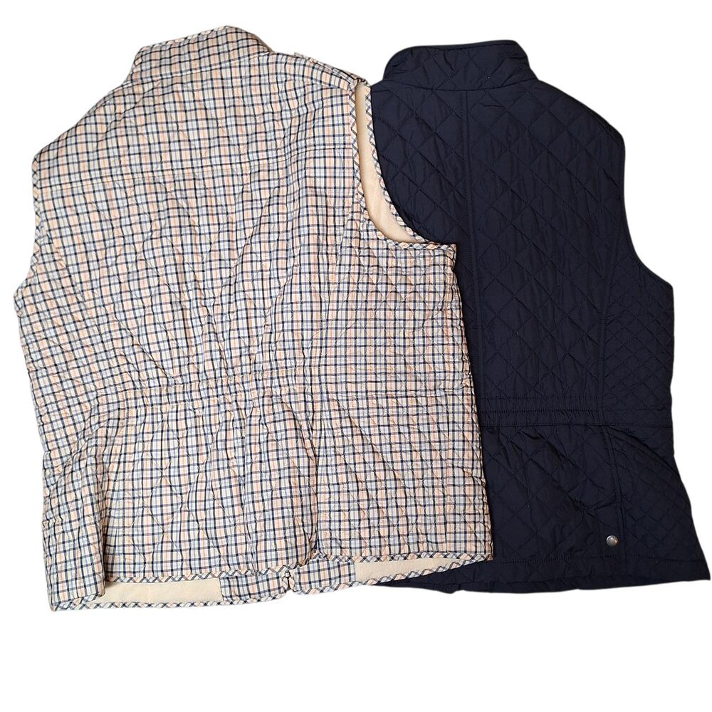 Talbots bundle of NWOT Women's XL quilted puffer vests plaid & Navy fullzip - Picture 2 of 9